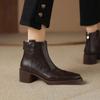 Krazing Pot Cow Skin Winter Round Toe Chunky Heels Fashion Boots Women Zipper Retro Elegant Women Ankle Boots