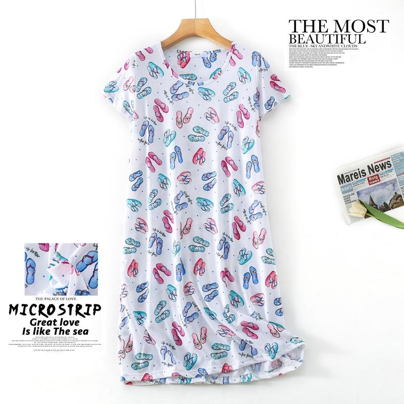 Plus Size Summer Women Nightdress Short Sleeve Cute Cartoon Sleepwear Sweet O Neck Nightgowns Pyjamas Lady's Cotton Sleepdress