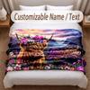 Highland Cow Theme Soft Blanket Personalized Custom Name Text Print Warm Blanket Home Sofa Bedroom Decor
