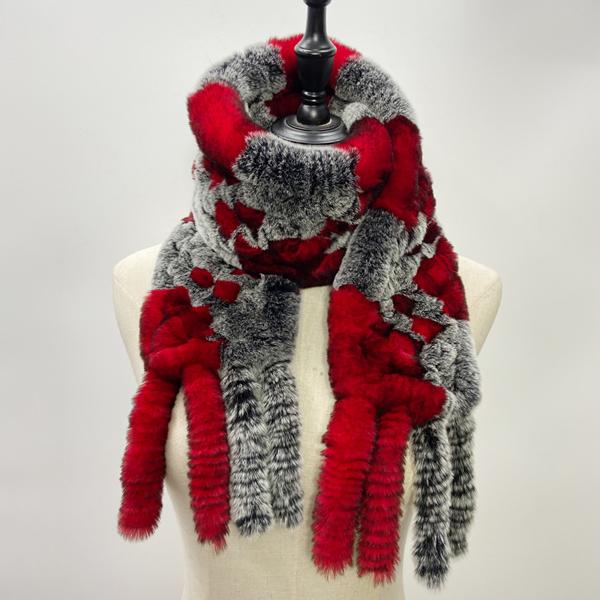 Шарф из натурального кроличьего меха, женские зимние теплые шали, модные клетчатые вязаные шарфы из натурального меха Bufanda, роскошный дизайнерский шарф