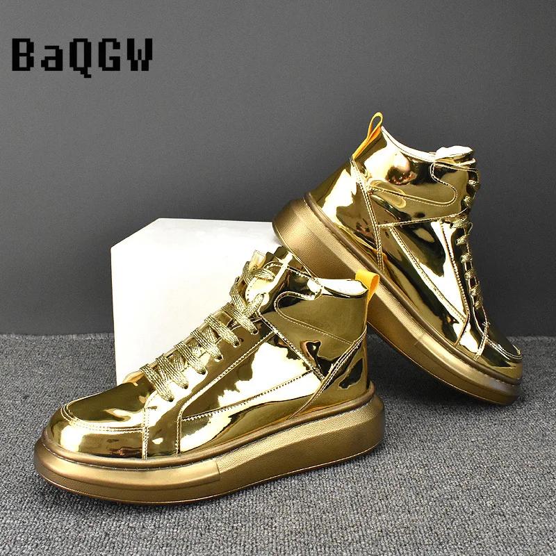 Gloden SLiver Модные кожаные ботинки для мужчин Водонепроницаемые короткие ботинки на шнуровке Мужские уличные высокие мотоциклетные ботинки на платформе