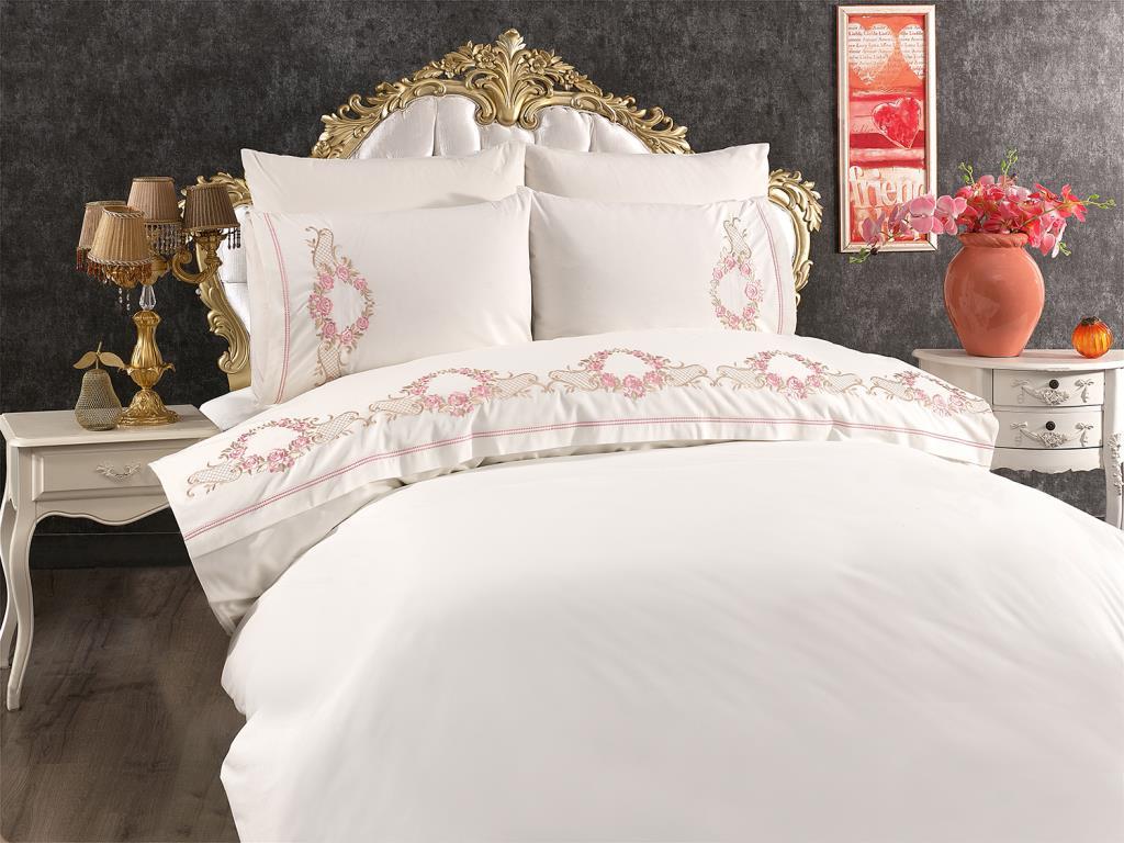 Пододеяльник с вышивкой "Роза" Хлопок 6 шт. Двойной кремовый размер