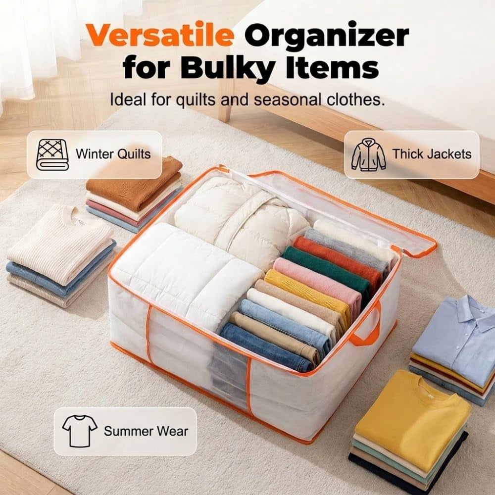 Large Heavy-Duty Thick Plastic Clear Storage Bag for Clothes, Oversized Moving Bags with Reinforced Handles, Clear Storage bags