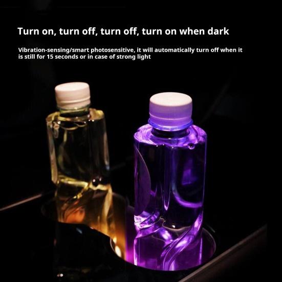 1 Pair Glowing Coaster for Car Smart Sensing Rechargeable 3 Mode Lighting 7 Color Cycle Breathing Light up Car Coasters LED Cup Holders