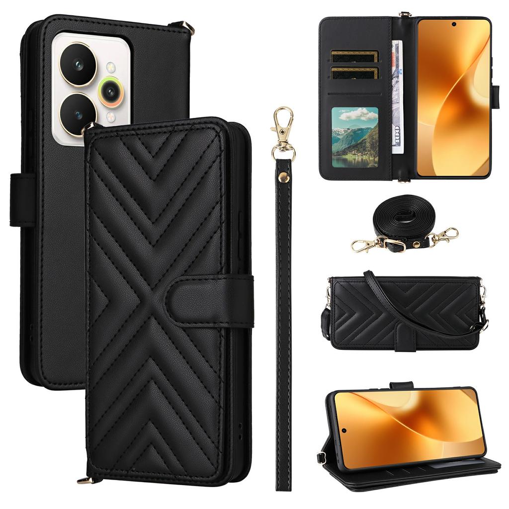 Чехол для Realme 15 Pro 5G/15 5G с плечевым/наручным ремешком Кожаный чехол для телефона Подставка Кошелек