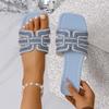 Fashion Women Rhinestone Slippers Summer Outdoor Slippers Fashion Non-Slip Beach Shoes Comfortable Flat Square Heel Sandals Slides Women