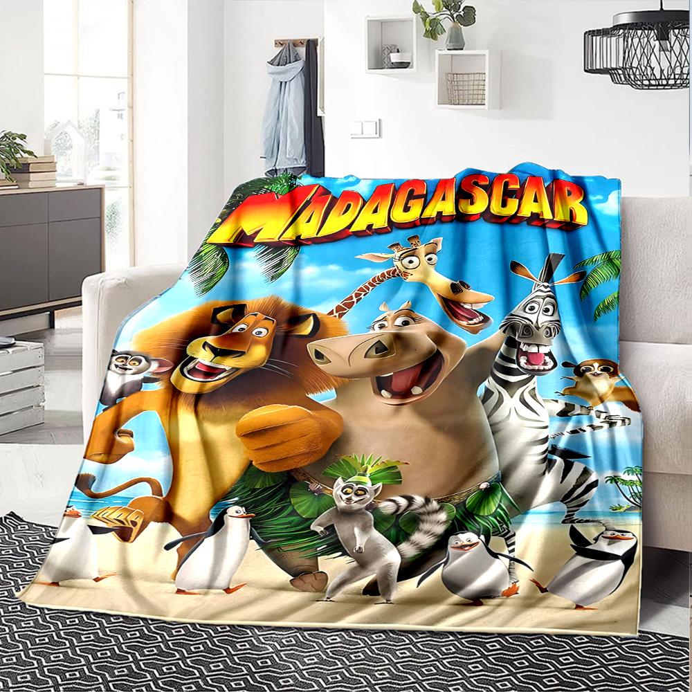 1pc Madagascar Adventure flannel Blanket for Super Soft Cute Comfort Blanket for Travel Bedding Couch Sofa Blanket Y73030