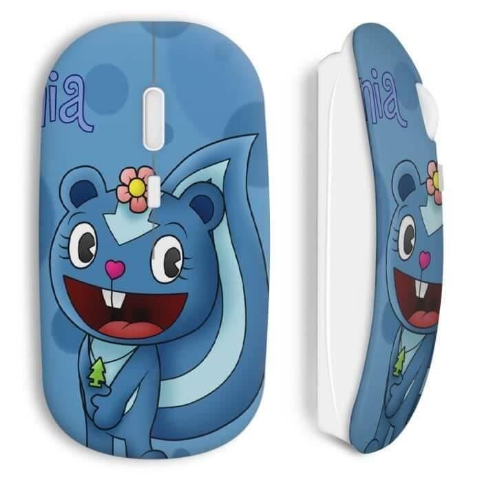 Souris sans Fil - MANIACASE - Happy Tree Friends Petunia - Bleu - Clé USB Wi-Fi incluse - Compatible Mac et PC