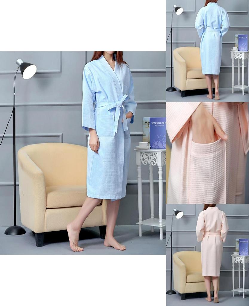 Hotel Cotton Waffle Weave Bathrobe With Embroidered Logo For Spa And Hospitality Use