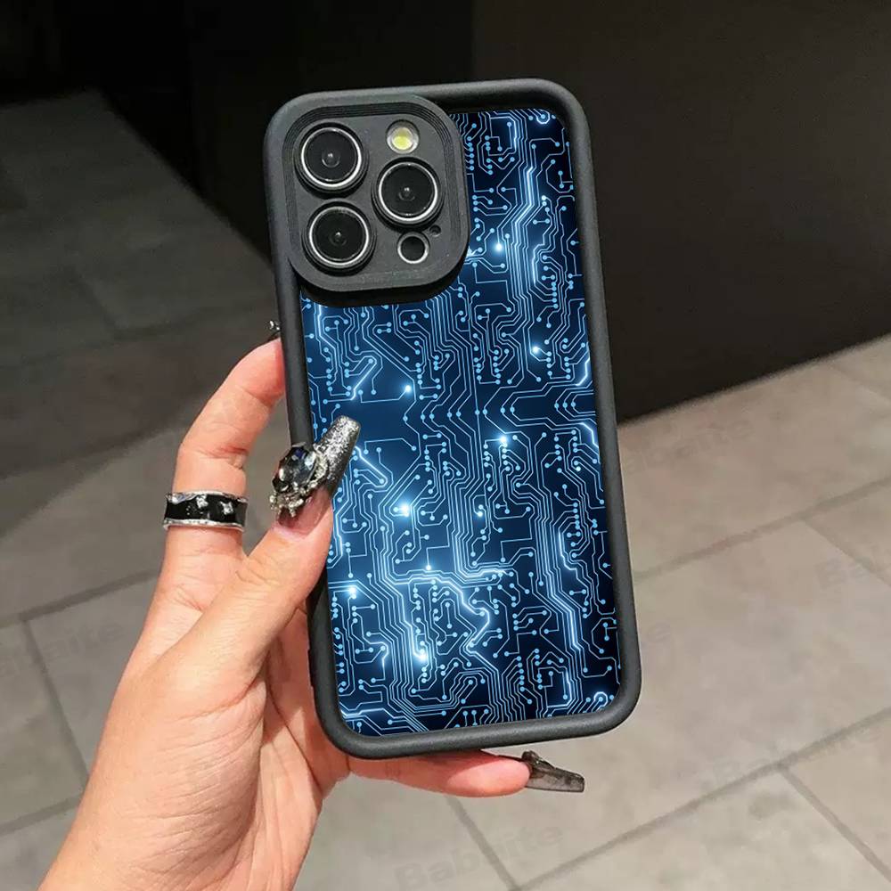 Чехол для телефона с рисунком печатной платы Для IPhone 17 16 15 13 11 12 14 Pro Max Plus Силиконовая Защитная Крышка