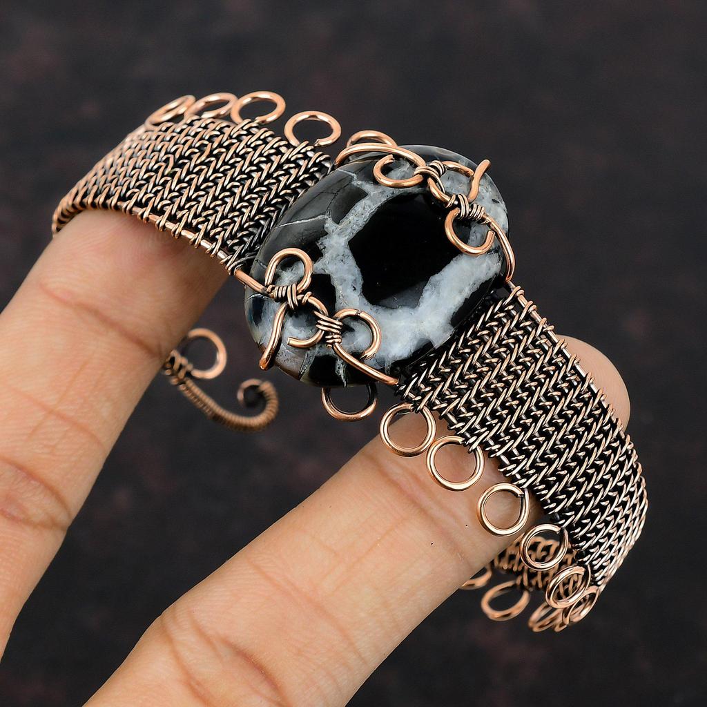 Марокканский браслет-манжета с трещинами в грязи, медная проволока, обернутый драгоценным камнем, браслет-манжета, регулируемый браслет ручной работы, медная проволока, ювелирное изделие, подарок для мамы