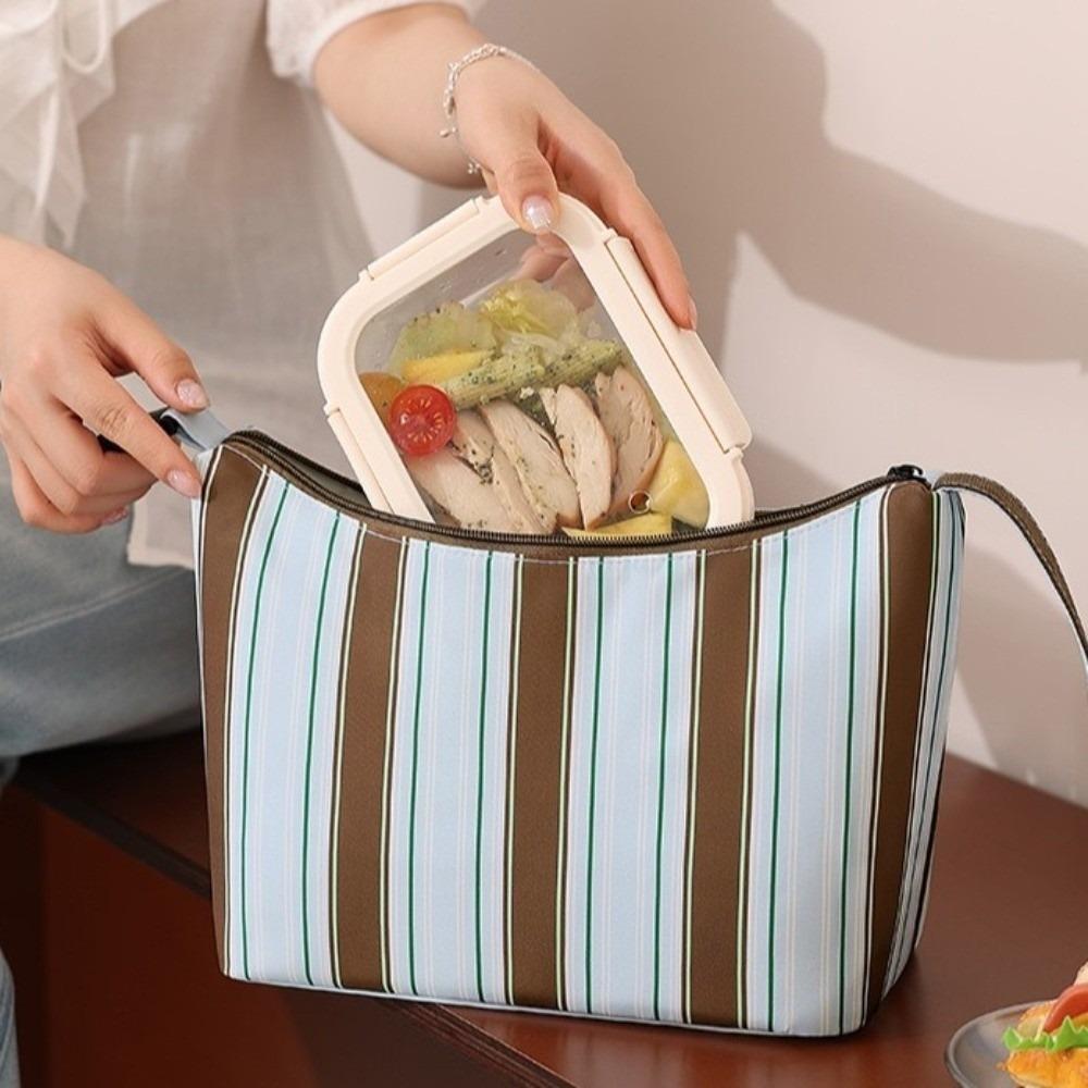 Waterproof Thermal Cooler Tote Large Capacity Food Storage Bag Striped Insulated Lunch Bag Work