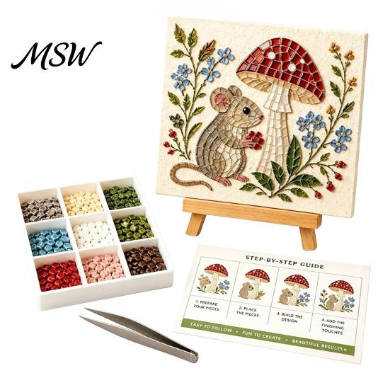 Hands-on Art Hobby Kits Garden Woodland Mosaic Kit, DIY Animal Tile Craft Handmade Home Decor Projects Beginner Friendly Crafting Project for Adults,
