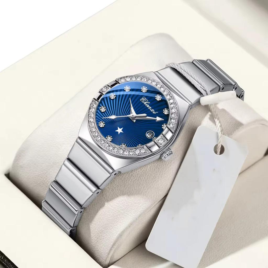 Женские часы Модные платья Кварцевые наручные часы Водонепроницаемые Светящиеся часы для женщин Алмазная шкала Reloj Mujer