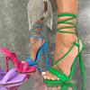 Liyke Summer Ankle Cross -Tied Blue Green Women 'S Stiletto High Heels Strappy Sandals Fashion Square Toe Lace -Up Party Prom Shoes