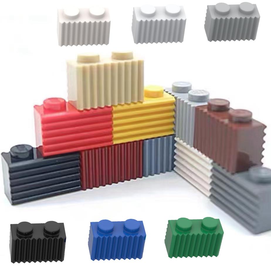 100 Pcs MOC Parts 2877 Brick Modified 1x2 with Grille / Fluted Profile Compatible Brick DIY Building Block Particle Kid Toy Gift