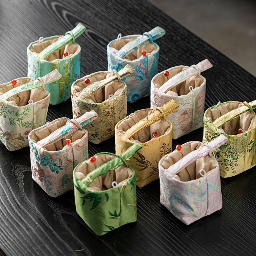 Storage Bag Teacup Cloth Pouch Makeup Bag Embroidered Handbag Hanfu Brocade Storage Bag  Outdoor