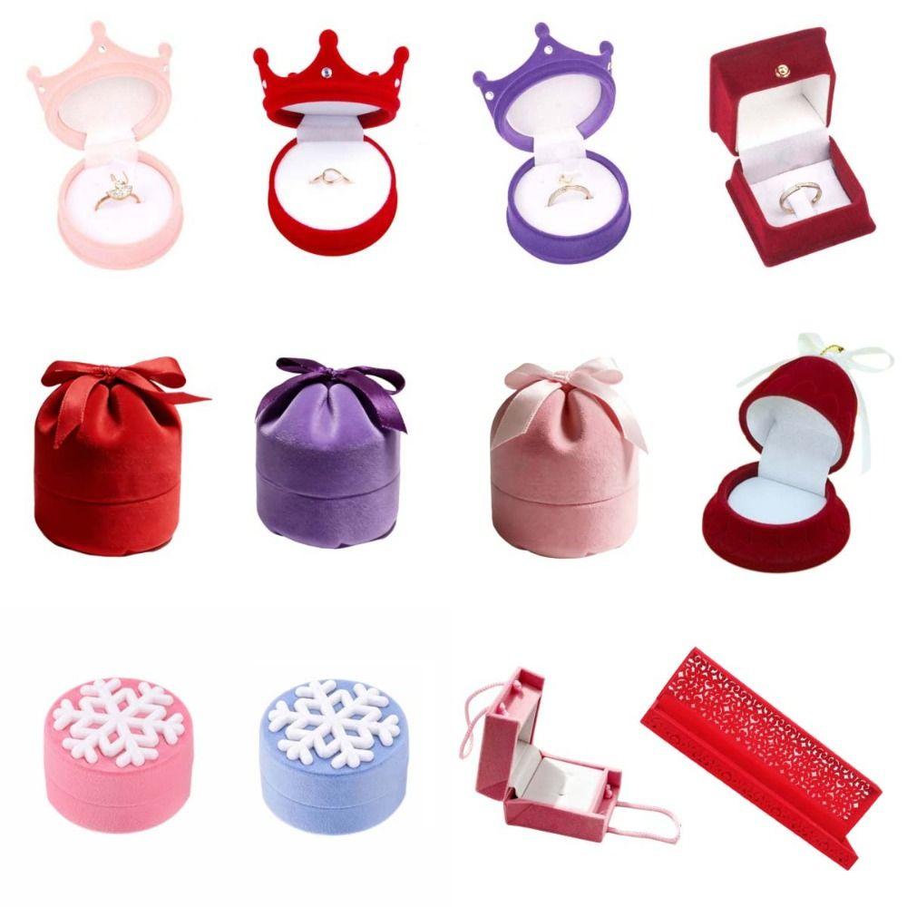 Storage Crown Snowflake Bell Rings Box Wedding Flannel Jewelry Organizer Marriage Anniversary