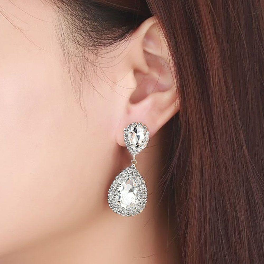 Women Rhinestone Bridal Tear Drop Earrings Wedding Long Earrings Jewelry Accessories