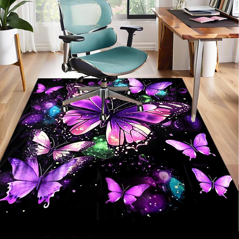 Purple Butterfly Dreams Office Rug Chair Mat, Game Carpet, Suitable for Front Door, Bedroom, Living Room, Desk, Holiday Gift