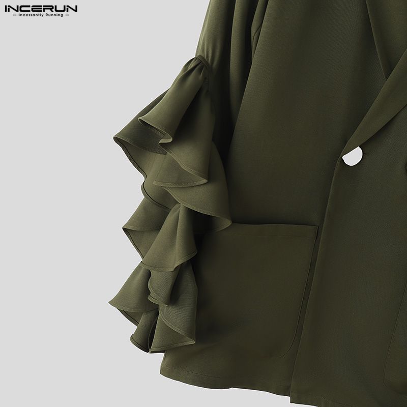 INCERUN Мужские лацканы с оборками, рукава с разрезами, повседневные свободные пиджаки для вечеринок