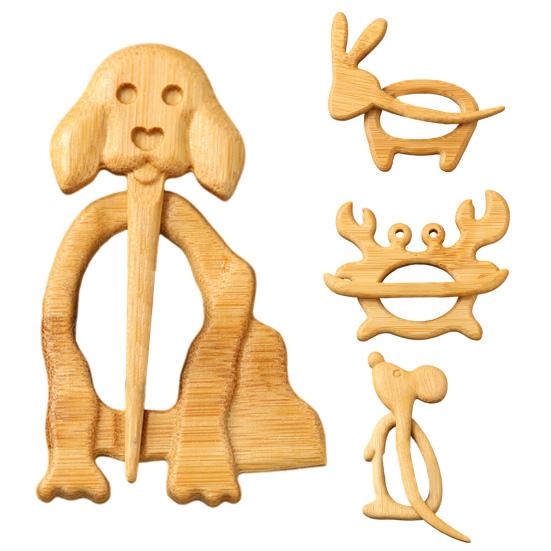 Деревянная Брошь в виде животного Гладкая поверхность Свитера Шарфы Булавки Мышь Краб Щенок Кролик