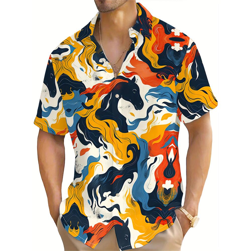 Летняя мужская рубашка с короткими рукавами и принтом в виде мультяшного животного, повседневная уличная одежда для мужчин, свободные топы S-5XL