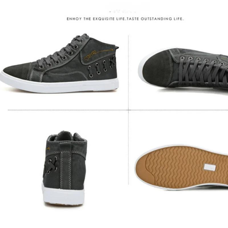 Мужская парусиновая обувь 2024 года, новая мужская повседневная обувь, высокие туфли из вулканизированной кожи, мужские туфли на плоской подошве со шнуровкой, кроссовки Zapatos Hombre для мужчин