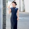 Blue Sleeveless Modern Chinese-Inspired Long Dress Women 2026 Linen Blend Retro Style Daily Wear