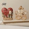 Moon Love Decoration Wooden Ornament with Stable Base, Father Day Ornament, Decorative Family Resin Sculpture Decor for Desktop Bookshelf Piece