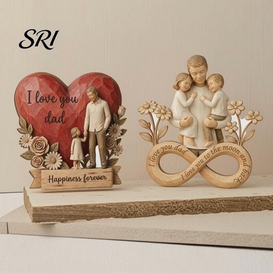 Moon Love Decoration Wooden Ornament with Stable Base, Father Day Ornament, Decorative Family Resin Sculpture Decor for Desktop Bookshelf Piece