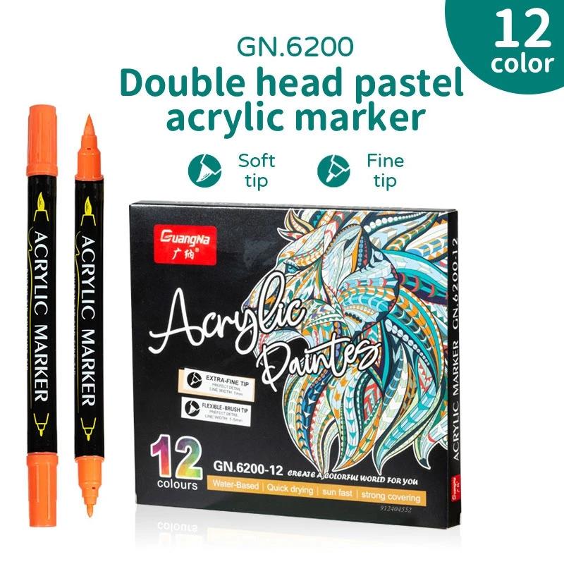 12-60 цветов Акриловые маркеры с двумя наконечниками для ткани, холста, рисования на камнях, изготовления открыток, металла, керамики, товары для DIY