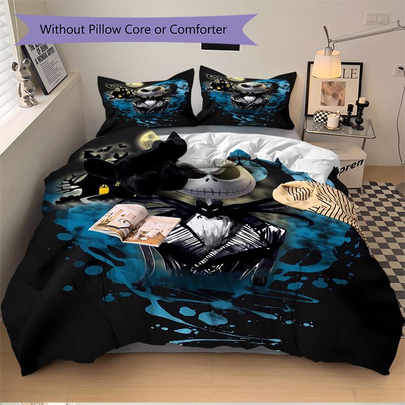 3pcs Nightmare Before Christmas Moonlight Jack Bedding Set, Includes 1 Quilt Cover and 2 Pillowcases, Comfortable Bedding with Stylish Desig