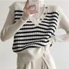 Black and White Striped Knitted Vest for Women Autumn and Winter 2023 V-neck Button Decoration Sleeveless Sweater Vest Top