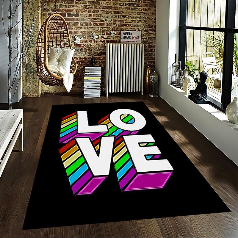 Rainbow LOVE Design 3-Piece carpet Non-slip rug suitable for living room and bedroom sofas