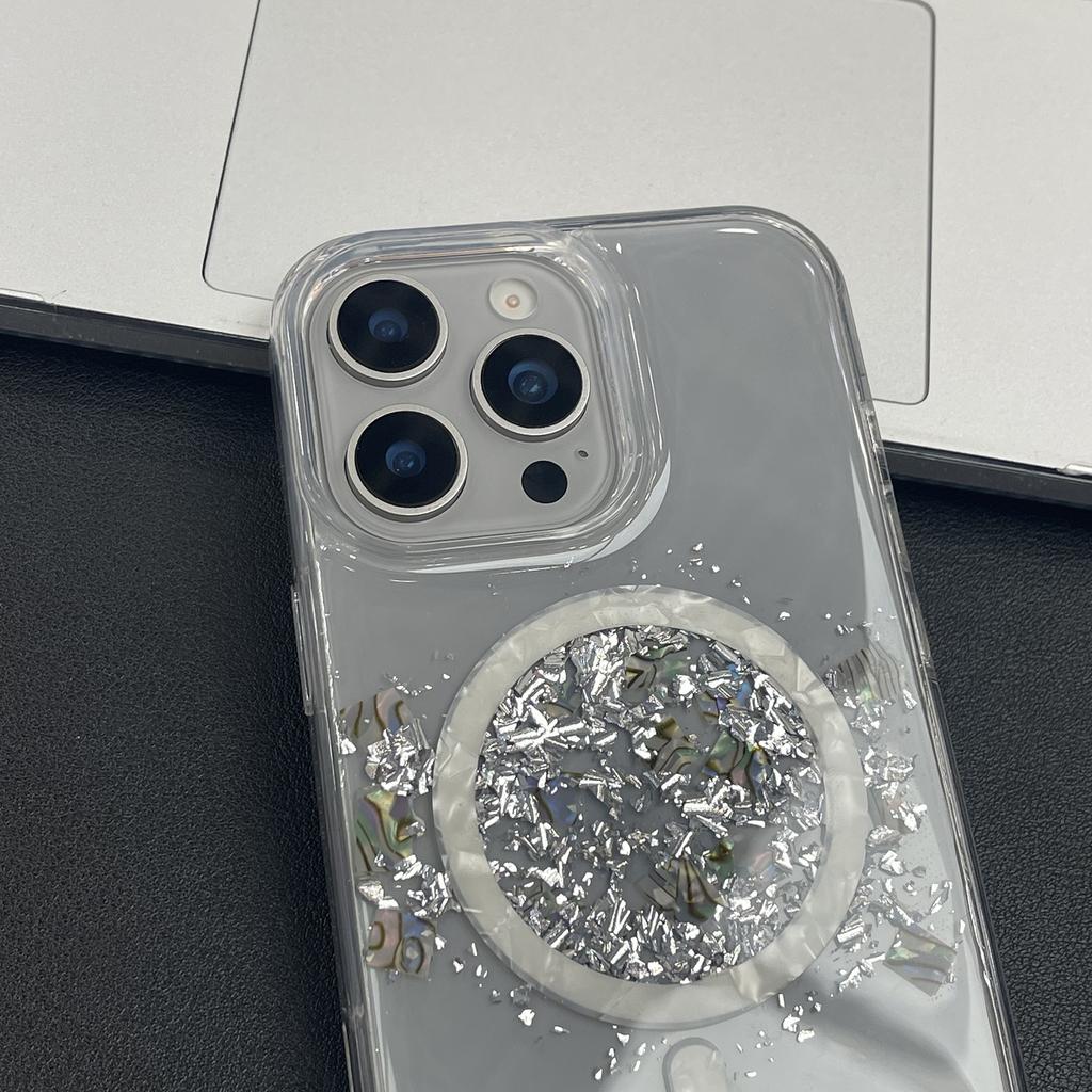 MOBEST For iPhone 15 Pro Max Magnetic Case Shell Shape Glitter Design TPU+PC Phone Cover