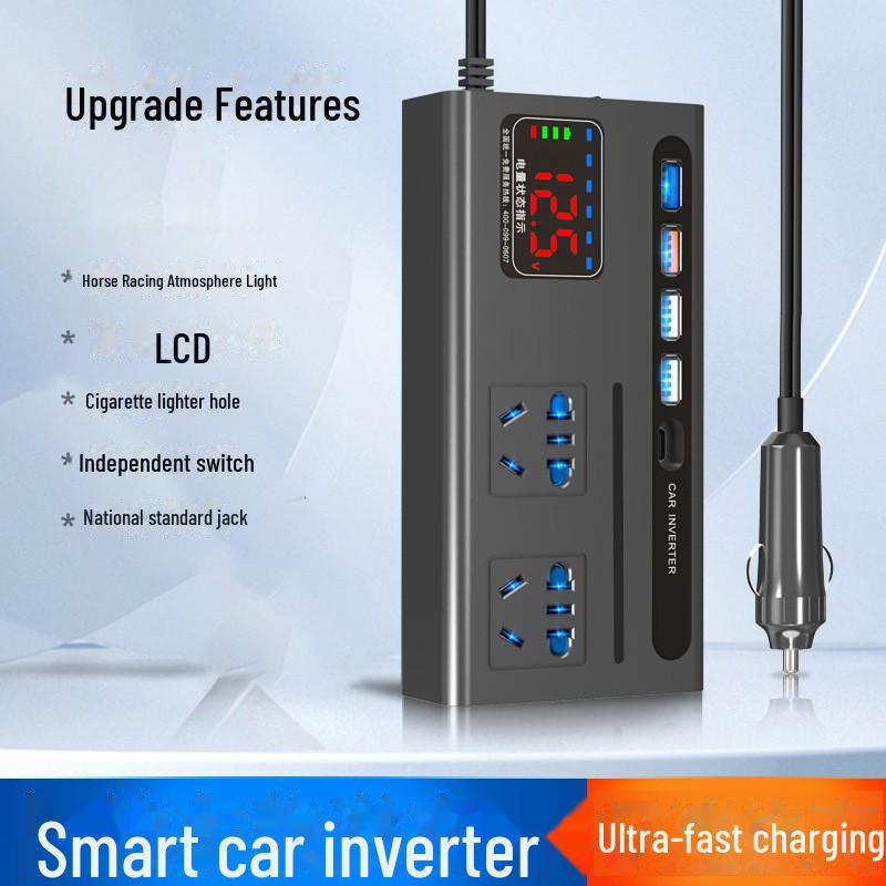 Car and Truck Inverter: 12V/24V To 220V Converter with USB and Fast Charging Ports.