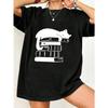 Black Oversized T Shirt With Cat Sleeping On Books Print For Casual Wear And Book Lovers