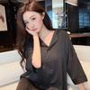 Summer striped print nightdress female boyfriend wind shirt skirt early spring ice silk sweet loose comfortable short-sleeved loungewear