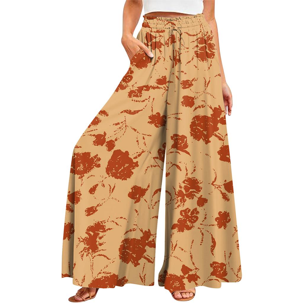 Women's Summer Wide Leg Pants High Waisted Flowing Pockets Fashion Casual Casual Bohemian Printed Beach Pants