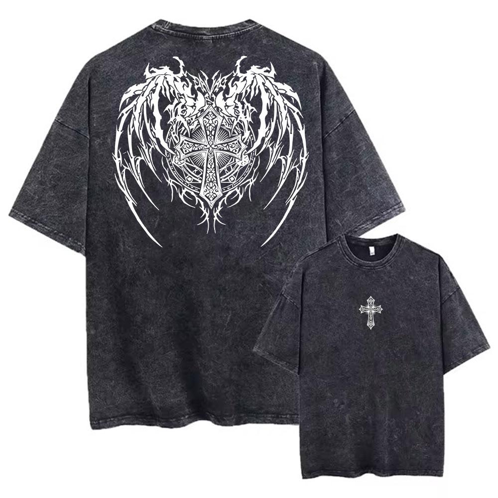 Vintage Washed TShirt Cotton Men Women Graphic Print Short Sleeve Gothic T-shirts Oversized Men Hip Hop Summer Top Tee