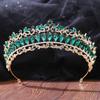 Baroque Luxury Queen Green Crystal Crown Bride Tiara Wedding New Women Korean Princess Headpiece Hair Jewelry Accessories