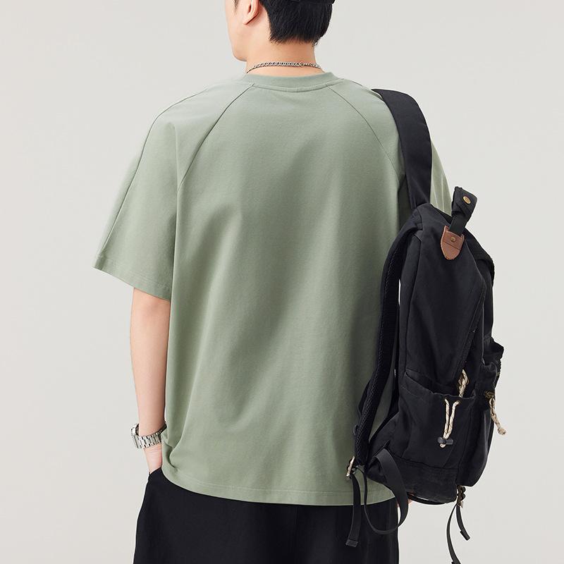 Тяжелая футболка 300 г с коротким рукавом для мужской летней новинки однотонная футболка ретро с рукавом до локтя свободного кроя