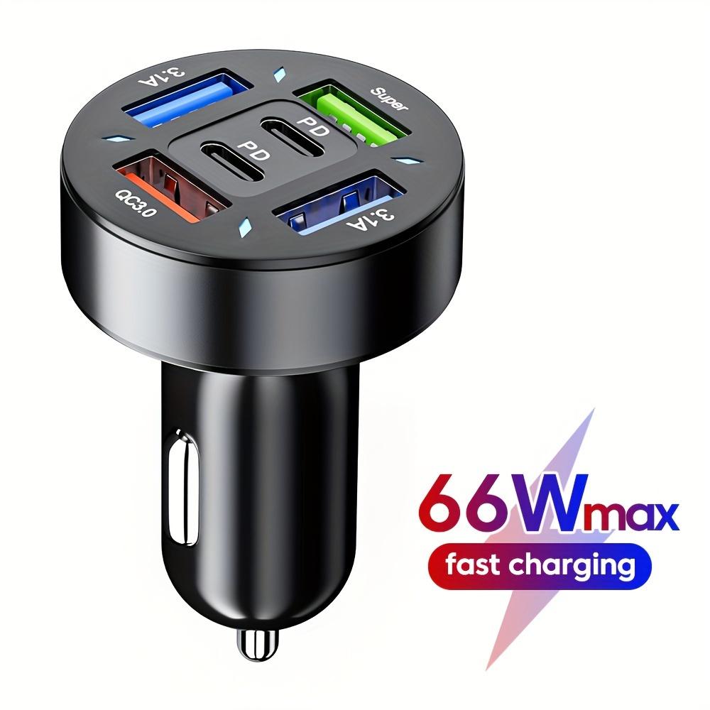 High Power 66W Car Charger with 6 Ports - Universal USB Fast Charging Adapter for Phones, Tablets & Laptops in All Vehicles