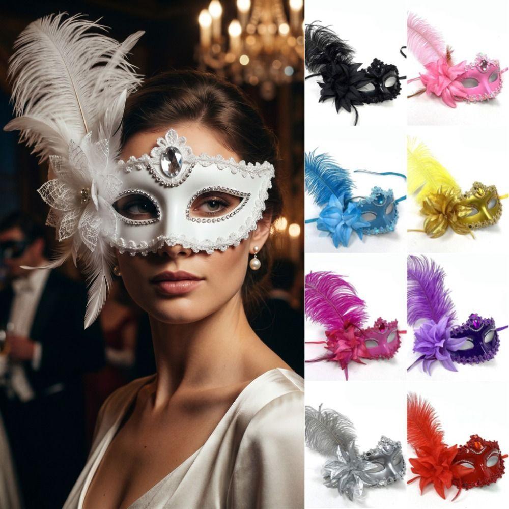 Flower Half-Face Mask Multicolor Masquerade Ball Mask Novelty Feather Mask Costume Party