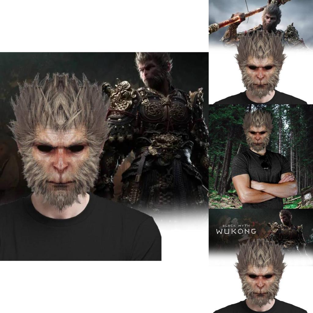 Unique Black Myth Wukong Mask Playful Monkey Headpiece For Halloween Cosplay Events