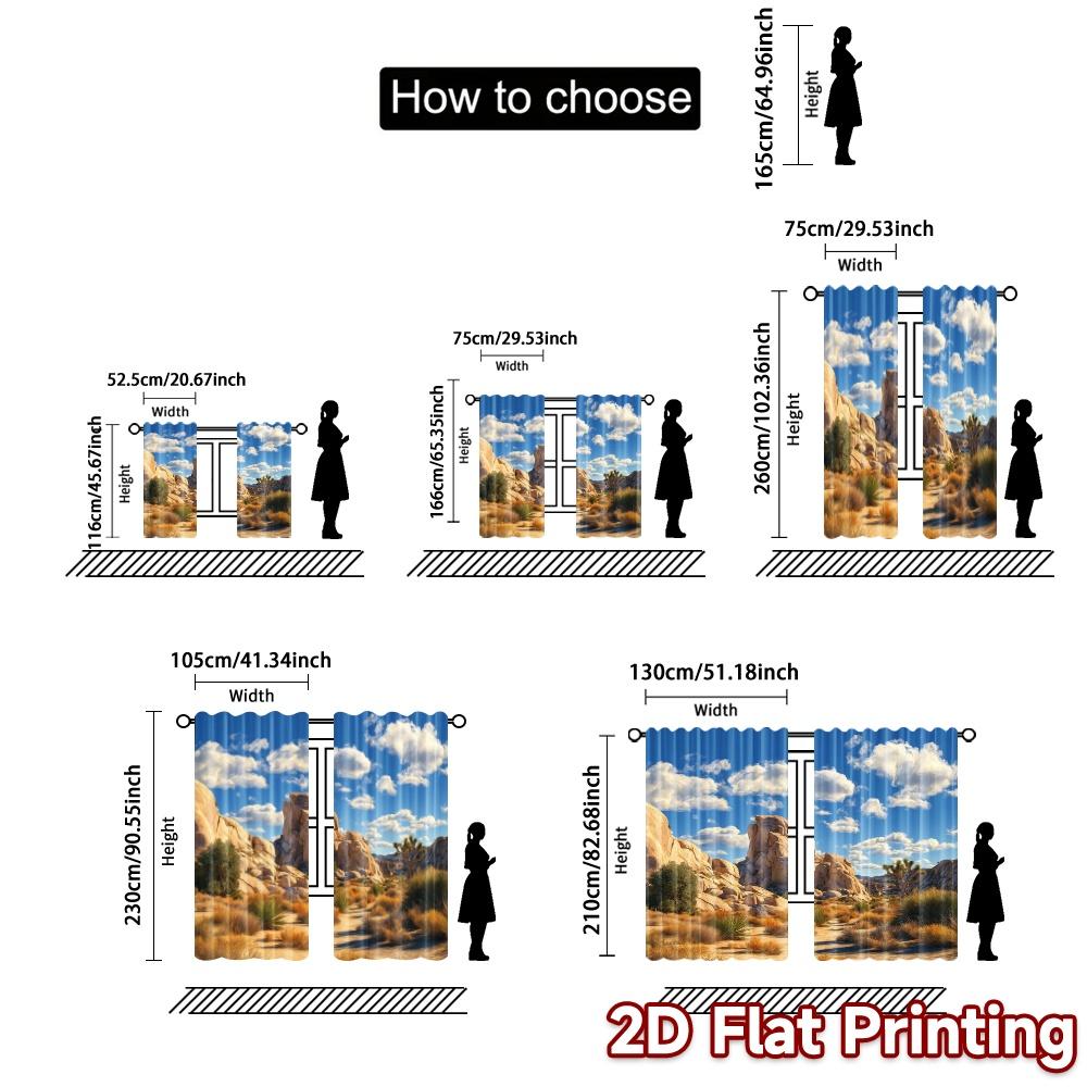 2pcs, 2D FLAT PRINTING Curtains (Without Rod) Desert Rocks Popular Curtain Polyester Curtains Outdoor Decorations for Bedroom,