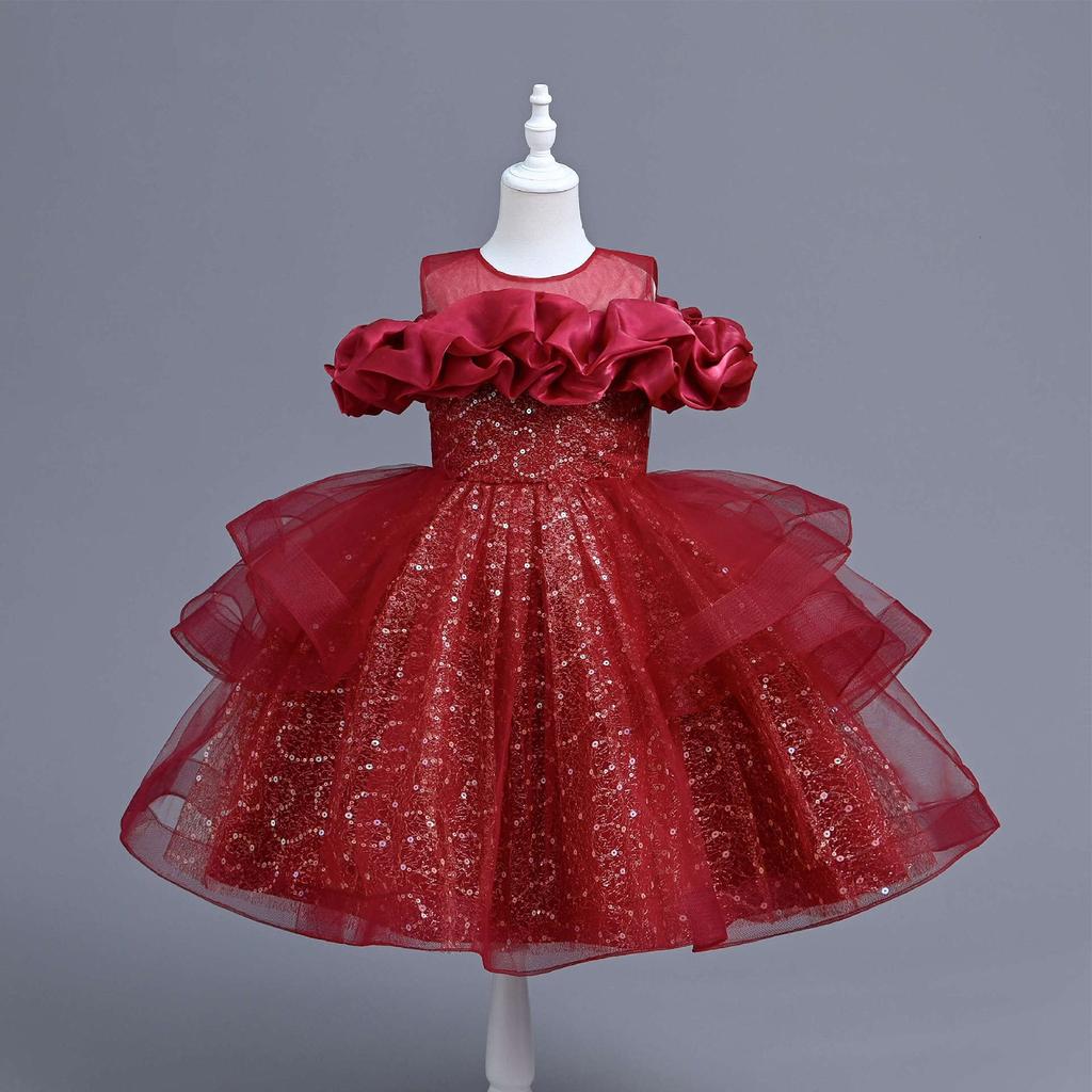 Детские платья, стильные платья принцесс, юбки с пайетками, костюмы для выступлений для детей среднего и старшего возрастаЮбки для девочек
