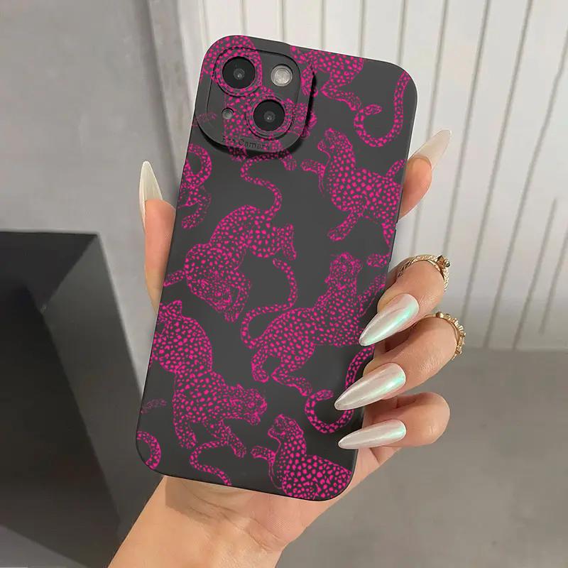 Чехол для телефона с принтом розового леопарда для iPhone 17 16 15 Pro Max 14 13 12 11 XS XR 7 8 Plus 16E Ударопрочный мягкий силиконовый чехол