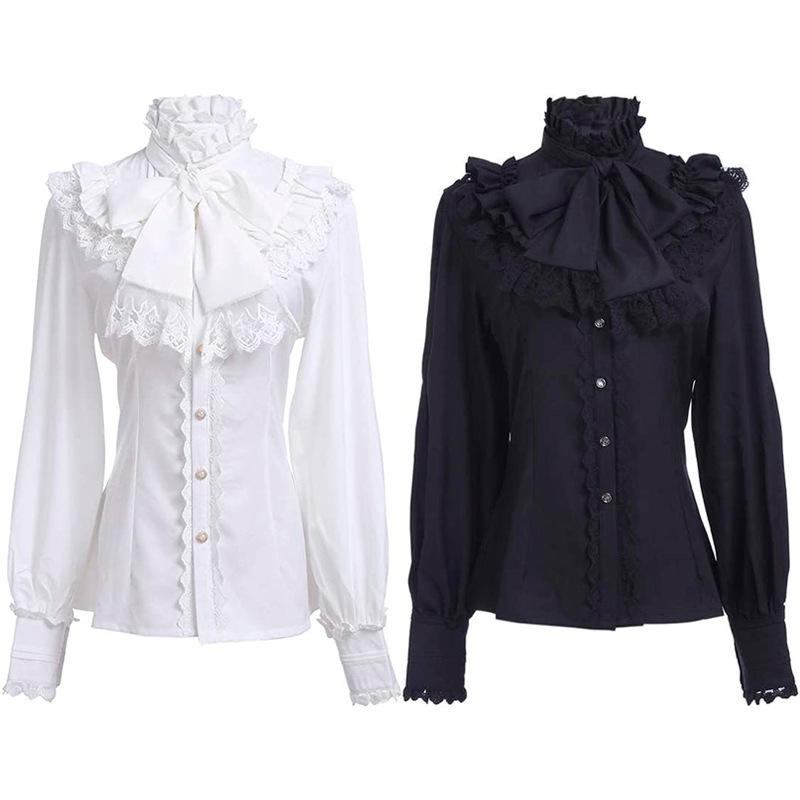 Pirate Blouse Ruffled Shirt Womens White Long Sleeve Victorian Blouse Womens Gothic Lolita Shirt
